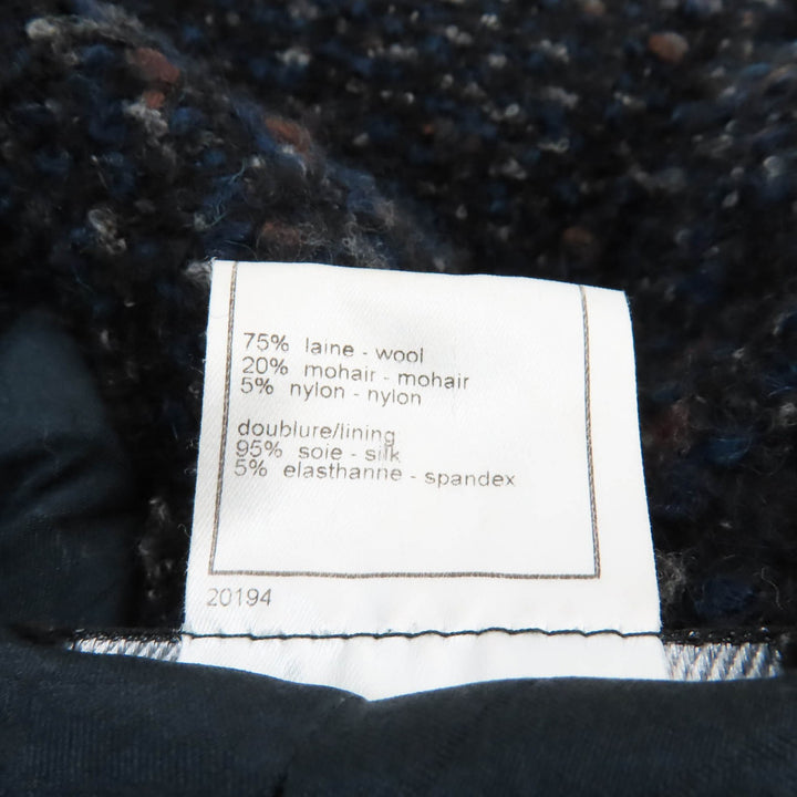Great CHANEL coat Tweed with leather logo buttons Navy system wool Women 46 02A P19979