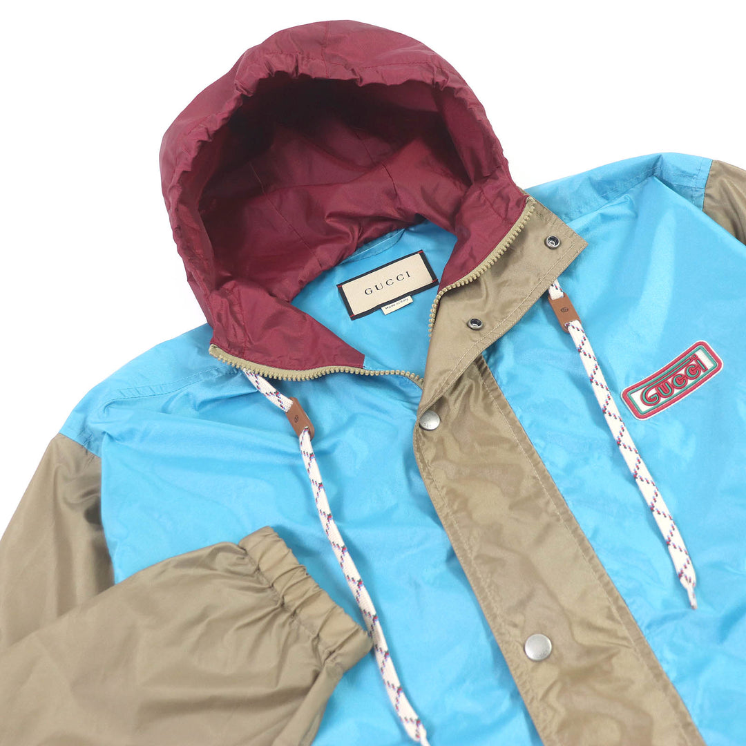 Excellent GUCCI Mountain parka Hooded Blue-based multi-color Nylon mens 42 740572