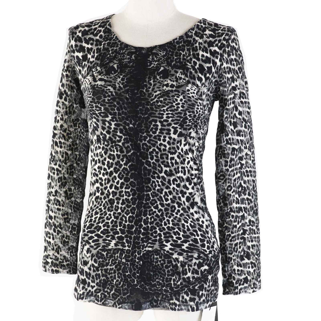 Pristine JEAN-PAUL GAULTIER T-shirt Leopard Pattern Power Net Long Sleeve Tops / black Nylon Women S
