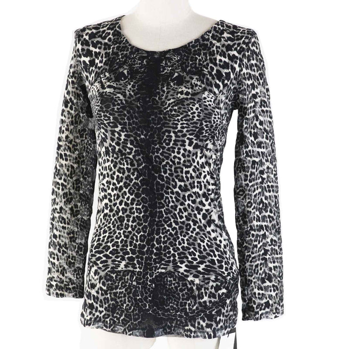 Pristine JEAN-PAUL GAULTIER T-shirt Leopard Pattern Power Net Long Sleeve Tops / black Nylon Women S