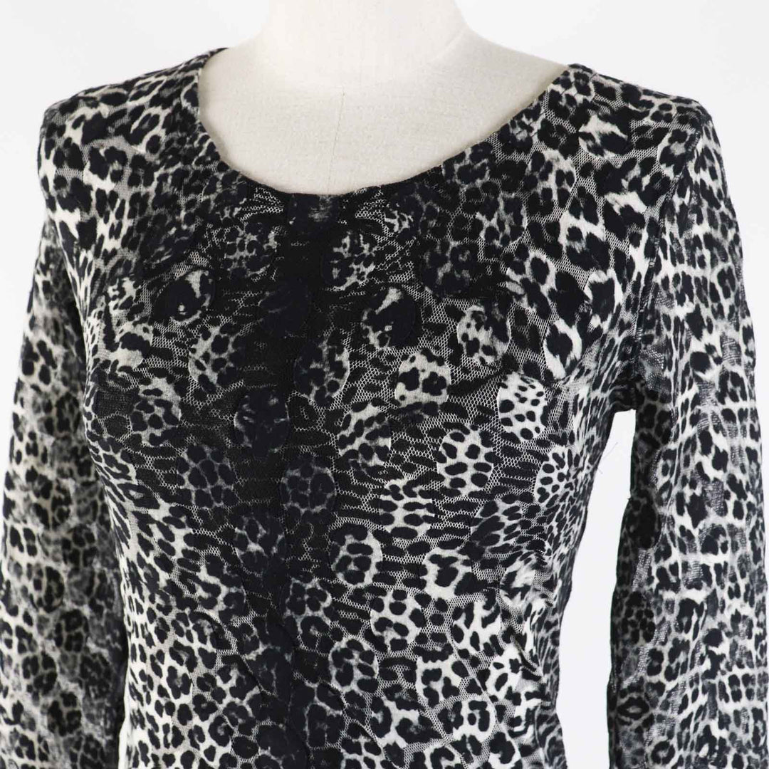 Pristine JEAN-PAUL GAULTIER T-shirt Leopard Pattern Power Net Long Sleeve Tops / black Nylon Women S