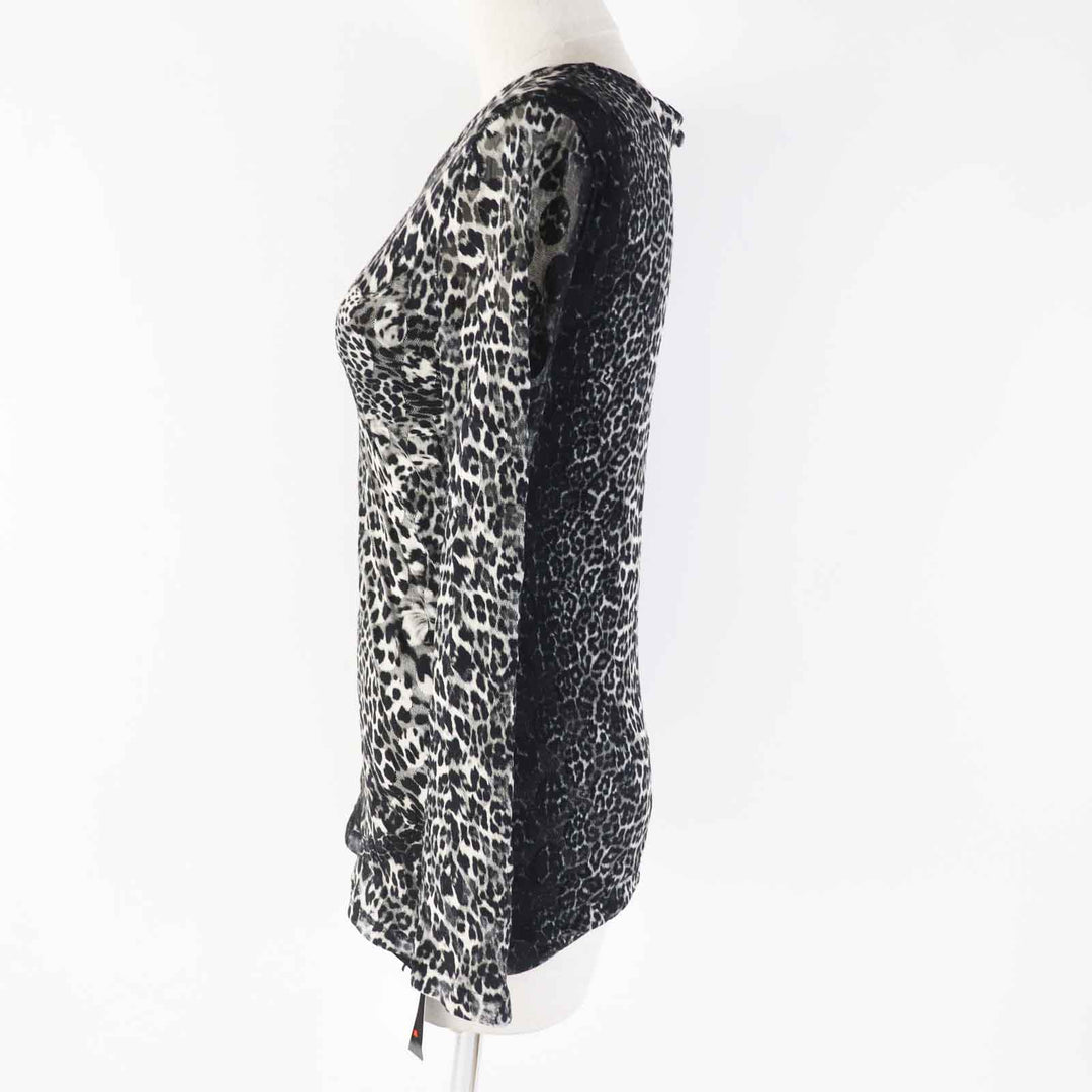 Pristine JEAN-PAUL GAULTIER T-shirt Leopard Pattern Power Net Long Sleeve Tops / black Nylon Women S