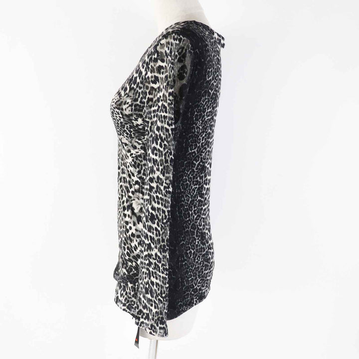 Pristine JEAN-PAUL GAULTIER T-shirt Leopard Pattern Power Net Long Sleeve Tops / black Nylon Women S