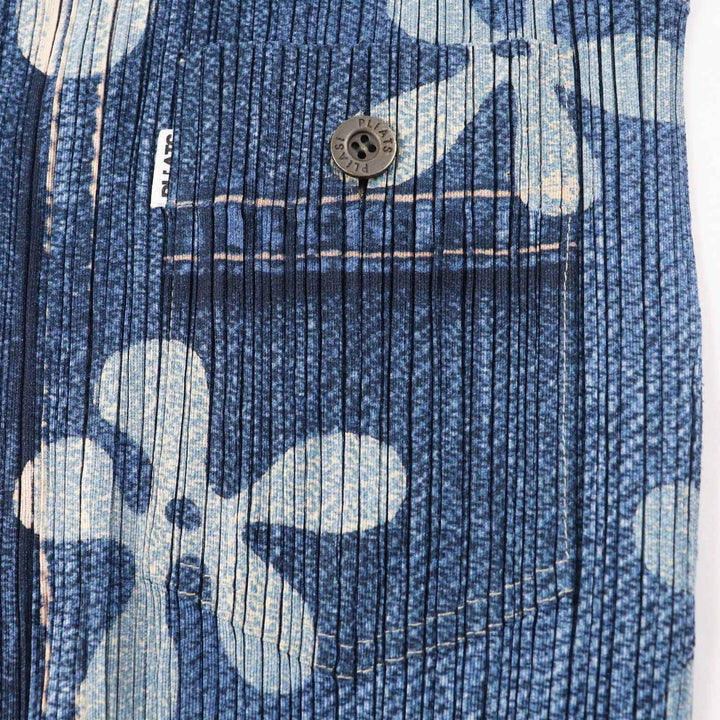 Excellent PLEATS PLEASE one piece Denim transfer floral Indigo blue 0 PP02-JH751