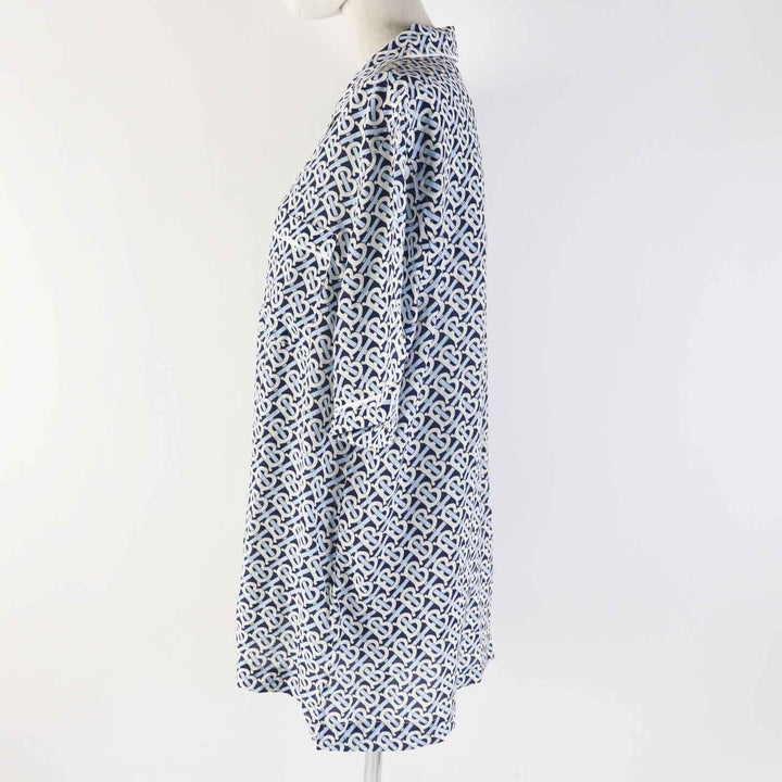 Pristine BURBERRY Short sleeve shirt blue white navy silk Women 40 8048782