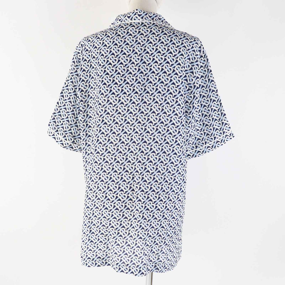 Pristine BURBERRY Short sleeve shirt blue white navy silk Women 40 8048782