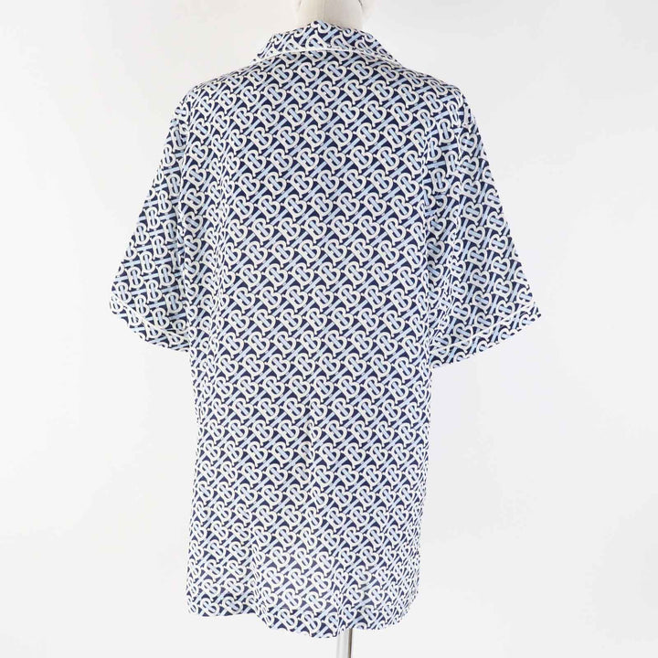 Pristine BURBERRY Short sleeve shirt blue white navy silk Women 40 8048782