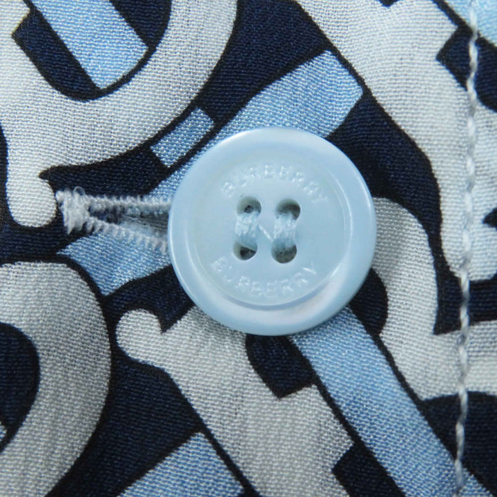 Pristine BURBERRY Short sleeve shirt blue white navy silk Women 40 8048782