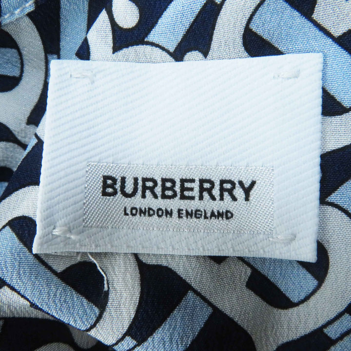 Pristine BURBERRY Short sleeve shirt blue white navy silk Women 40 8048782