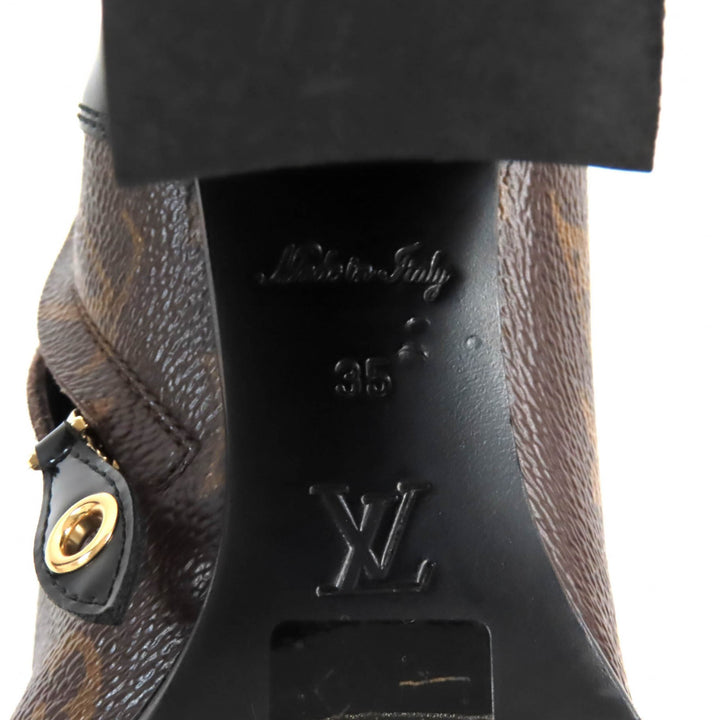 Excellent LOUIS VUITTON Ankle boots Lace Up Brown black Monogram canvas Women 35