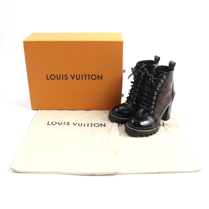Excellent LOUIS VUITTON Ankle boots Lace Up Brown black Monogram canvas Women 35