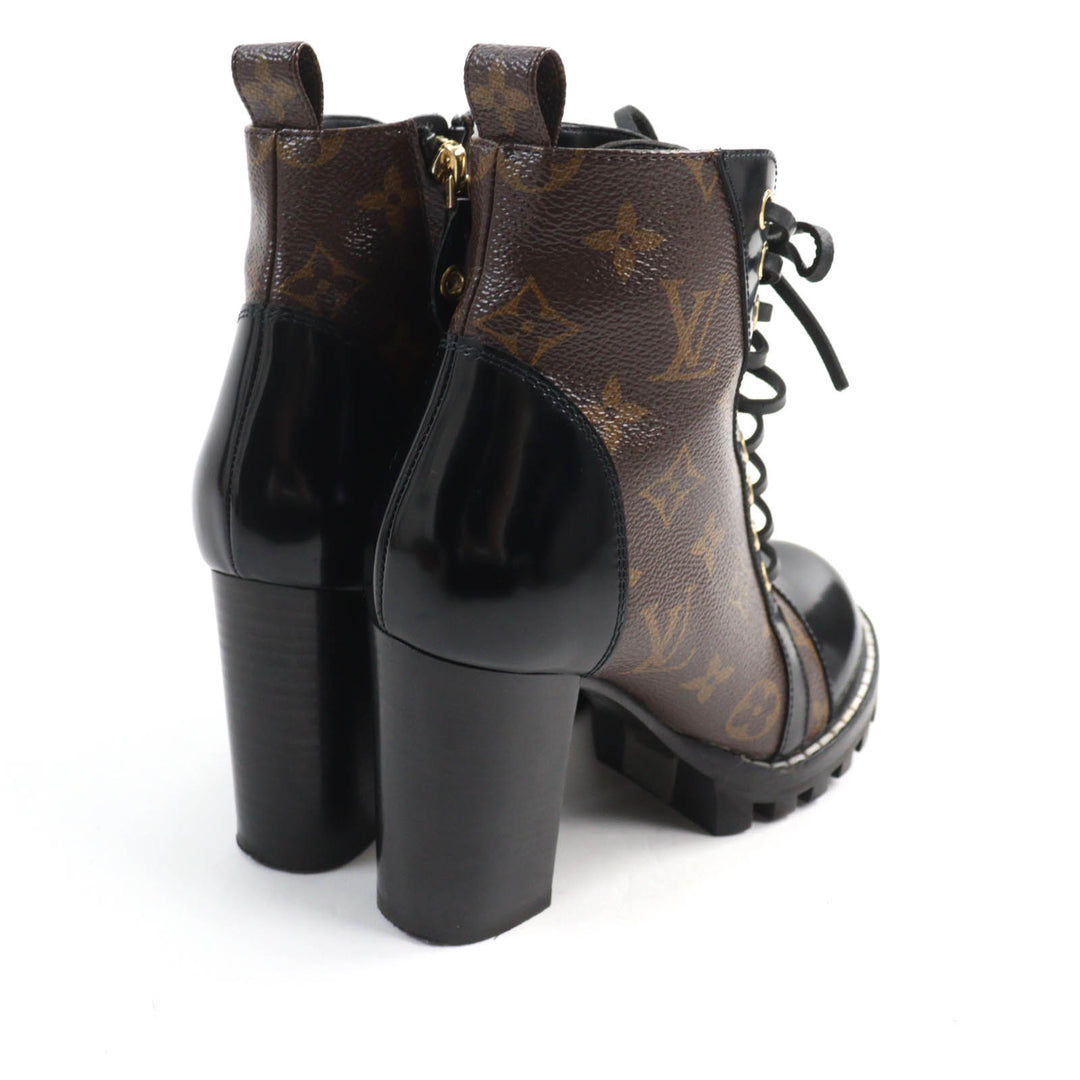 Excellent LOUIS VUITTON Ankle boots Lace Up Brown black Monogram canvas Women 35