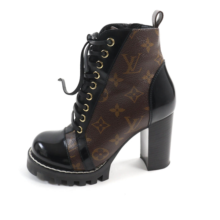 Excellent LOUIS VUITTON Ankle boots Lace Up Brown black Monogram canvas Women 35