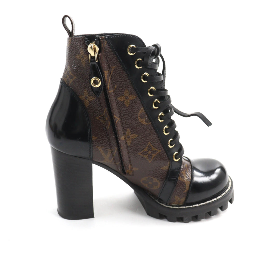 Excellent LOUIS VUITTON Ankle boots Lace Up Brown black Monogram canvas Women 35