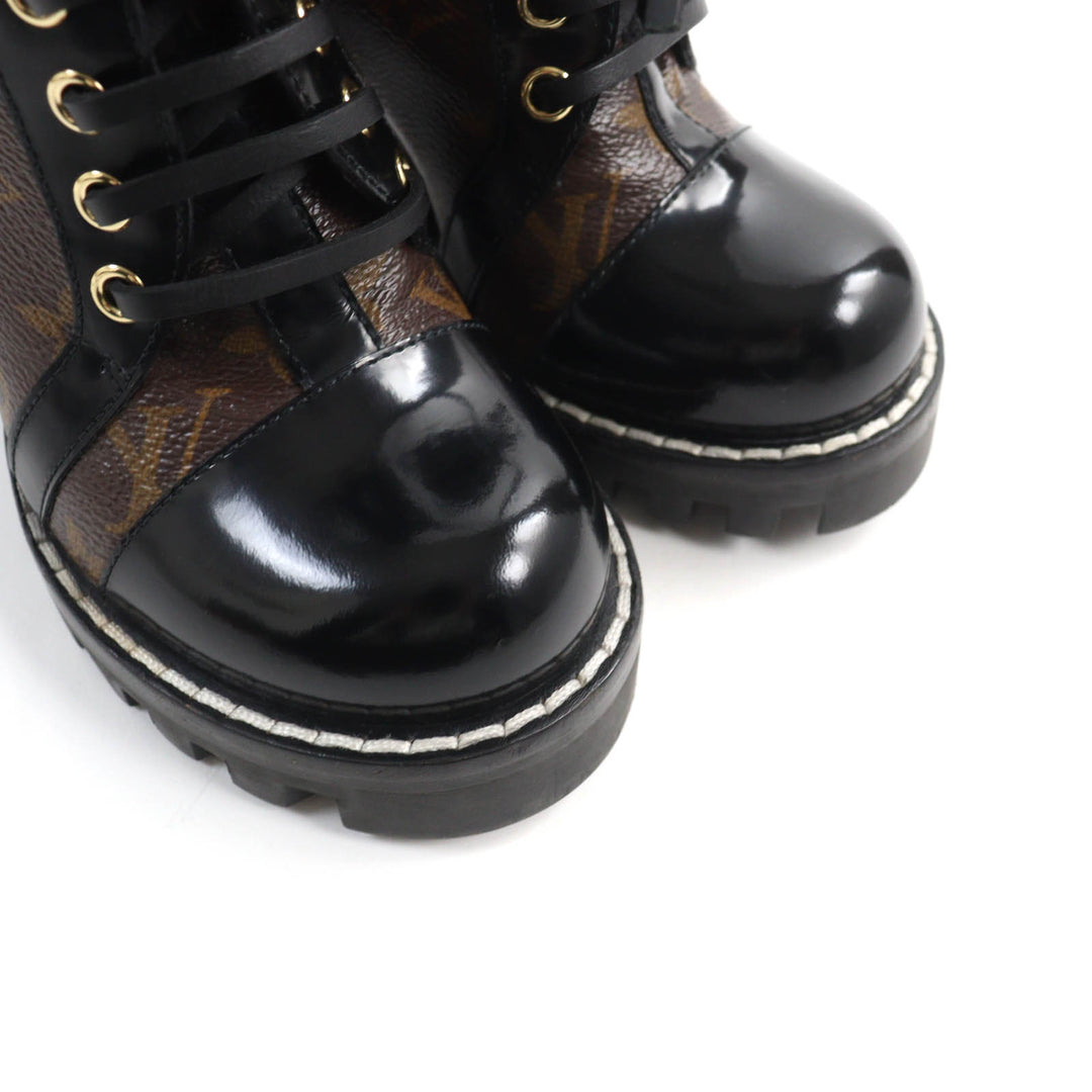 Excellent LOUIS VUITTON Ankle boots Lace Up Brown black Monogram canvas Women 35