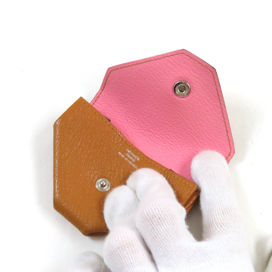 HERMES Coin case Revan Cattle Verso Bicolor Brown pink Shoble misol Women