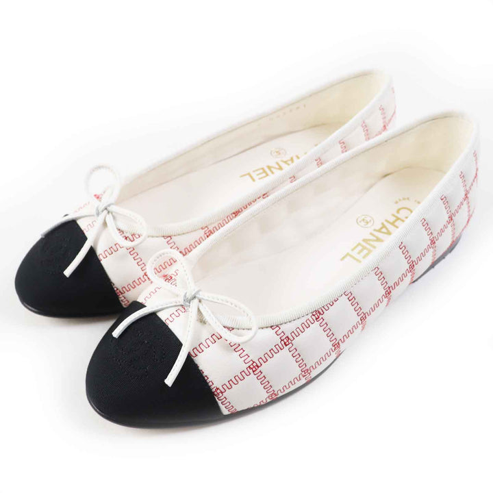 Great CHANEL shoes ballerina COCO Mark Black white red lambskin Women 36 24P G45591