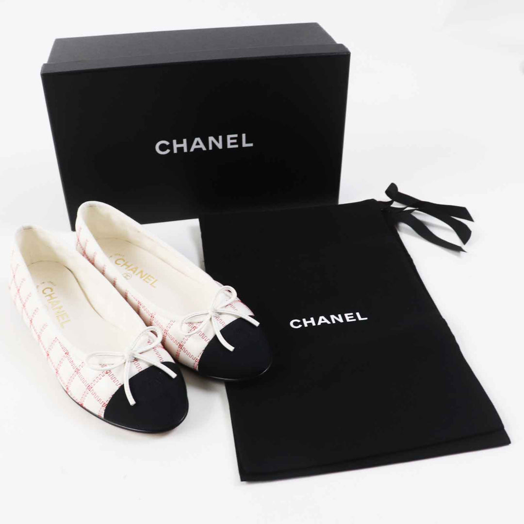 Great CHANEL shoes ballerina COCO Mark Black white red lambskin Women 36 24P G45591