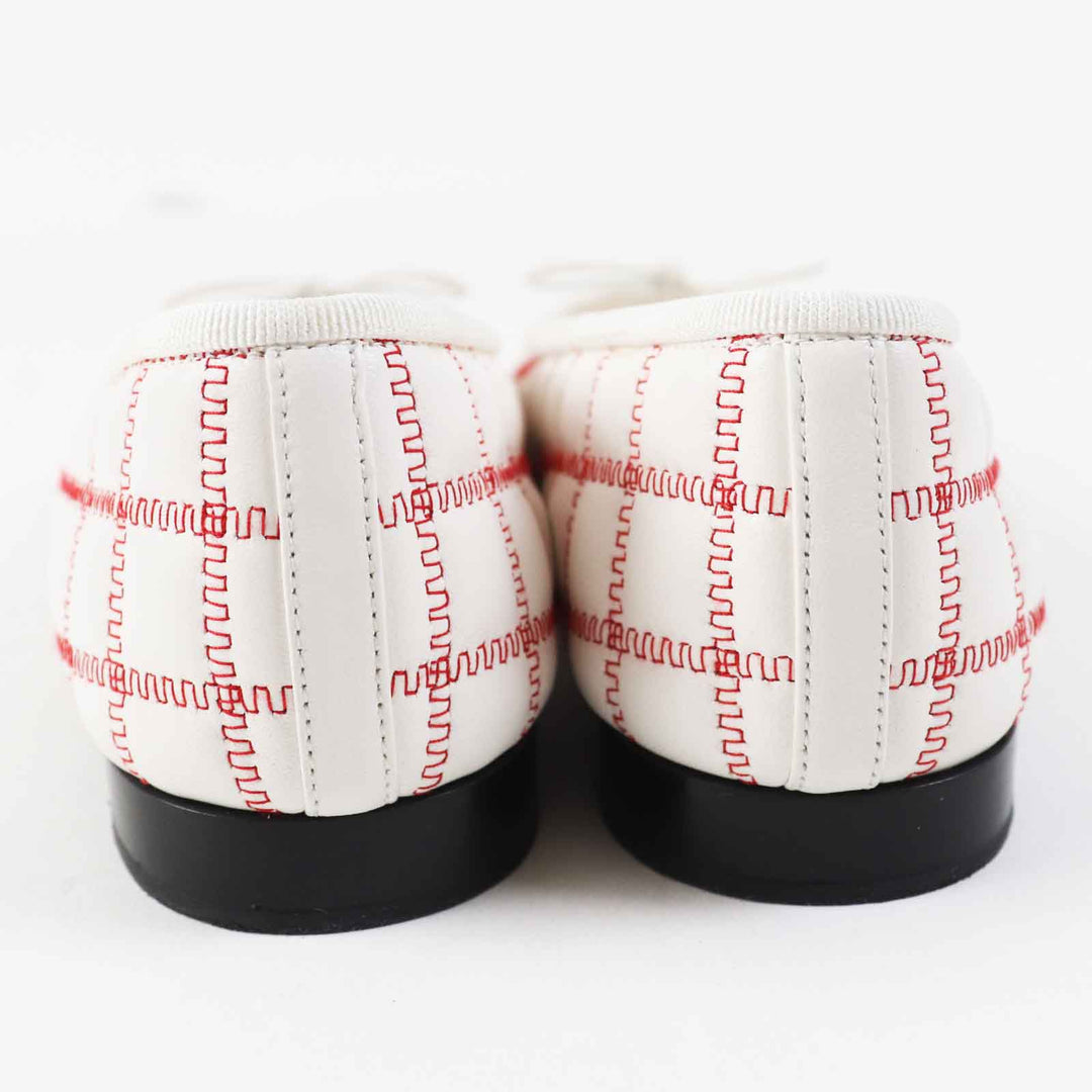 Great CHANEL shoes ballerina COCO Mark Black white red lambskin Women 36 24P G45591