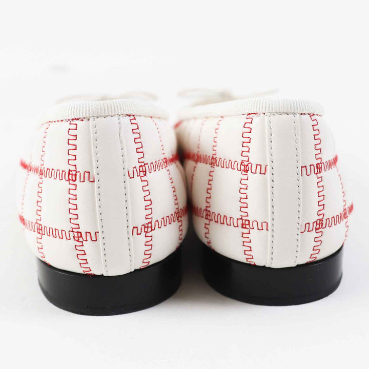 Great CHANEL shoes ballerina COCO Mark Black white red lambskin Women 36 24P G45591