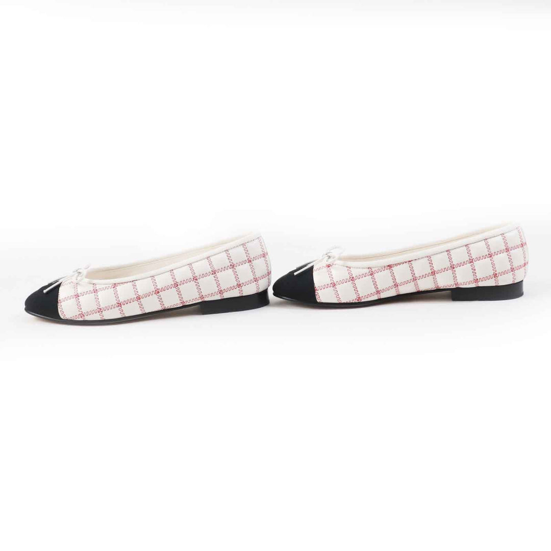 Great CHANEL shoes ballerina COCO Mark Black white red lambskin Women 36 24P G45591