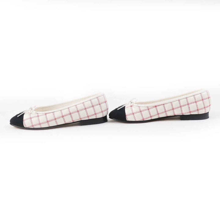 Great CHANEL shoes ballerina COCO Mark Black white red lambskin Women 36 24P G45591