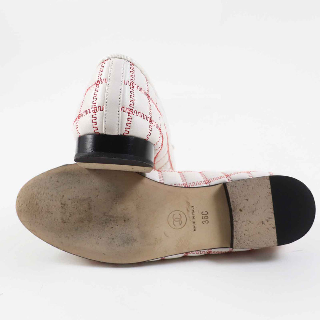 Great CHANEL shoes ballerina COCO Mark Black white red lambskin Women 36 24P G45591