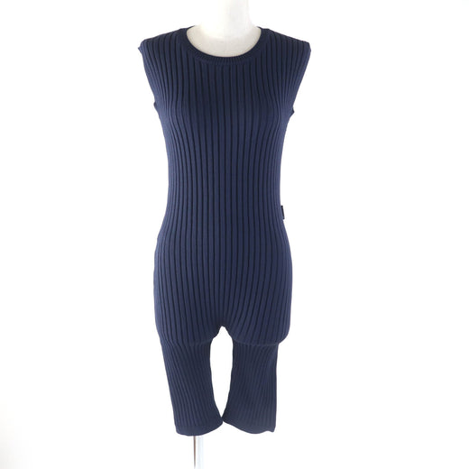 Pristine MONCLER overalls TUTA Crew neck sleeveless ribbed knit jumpsuit Navy Nylon Women M