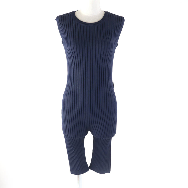 Pristine MONCLER overalls TUTA Crew neck sleeveless ribbed knit jumpsuit Navy Nylon Women M