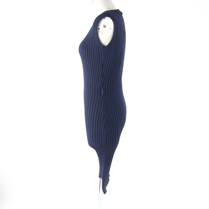 Pristine MONCLER overalls TUTA Crew neck sleeveless ribbed knit jumpsuit Navy Nylon Women M