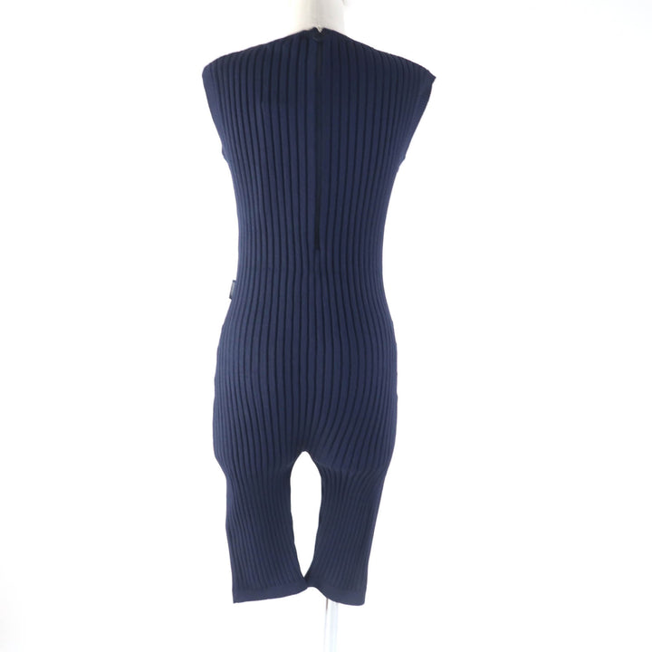 Pristine MONCLER overalls TUTA Crew neck sleeveless ribbed knit jumpsuit Navy Nylon Women M