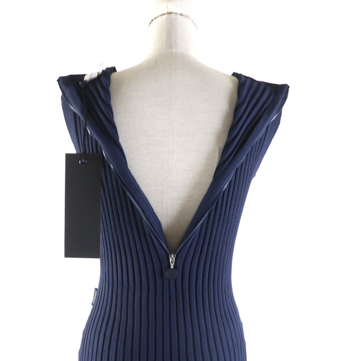 Pristine MONCLER overalls TUTA Crew neck sleeveless ribbed knit jumpsuit Navy Nylon Women M