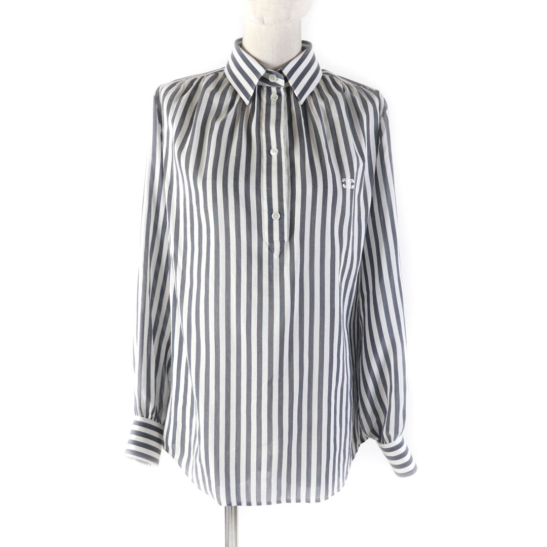 Great CELINE Long sleeve shirt Triomphe embroidered striped Women 34 2C703637P