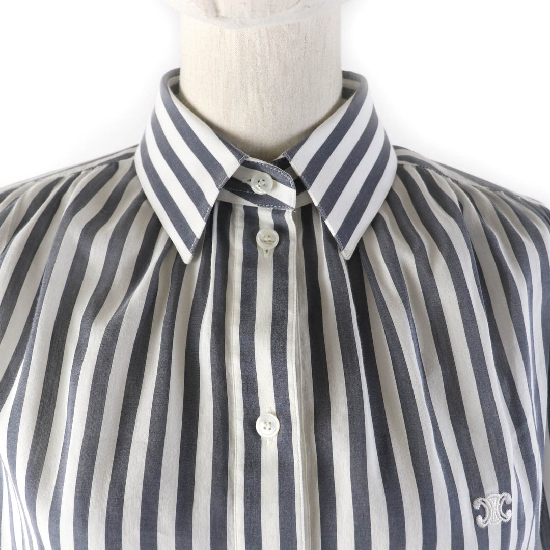 Great CELINE Long sleeve shirt Triomphe embroidered striped Women 34 2C703637P