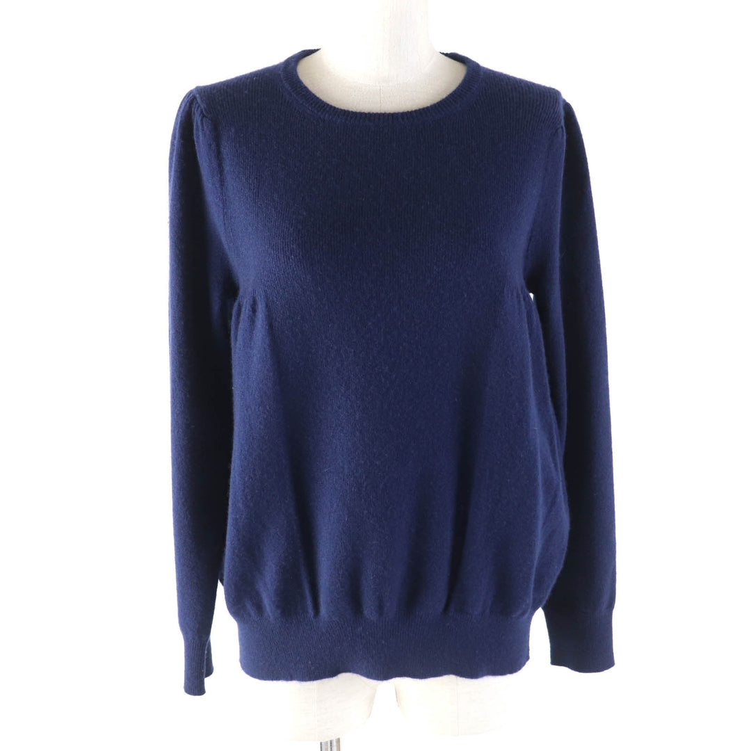 Great DRAWER knit 14G Rib Gathered Crew Neck Long Sleeve Knit Navy cashmere Women 1 6513-106-0903