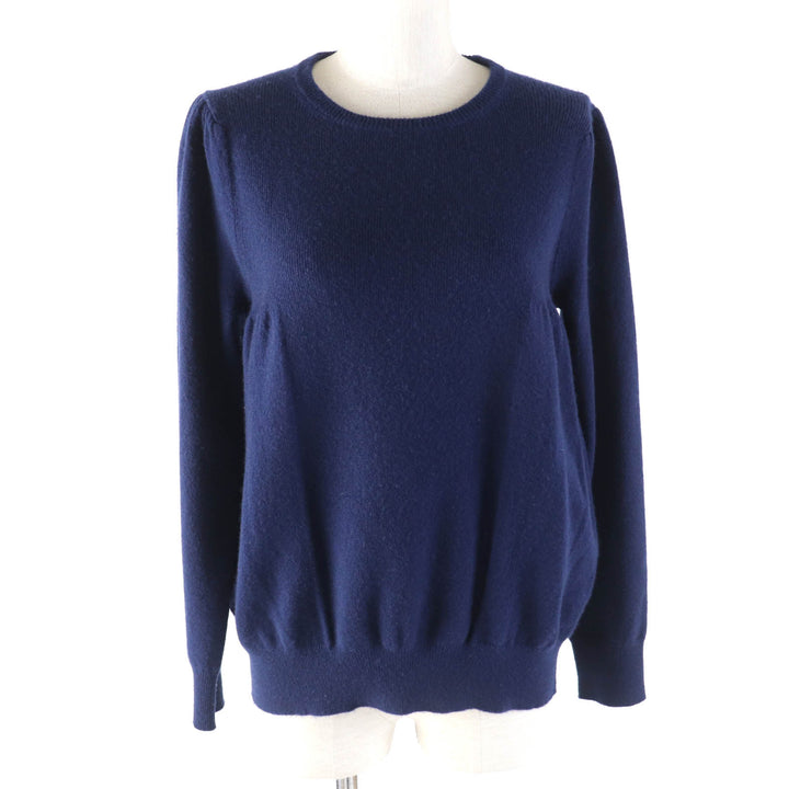 Great DRAWER knit 14G Rib Gathered Crew Neck Long Sleeve Knit Navy cashmere Women 1 6513-106-0903