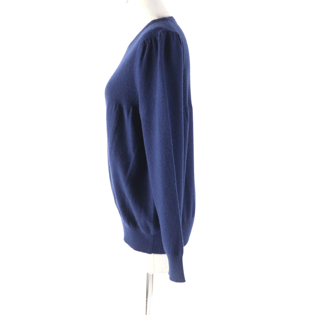 Great DRAWER knit 14G Rib Gathered Crew Neck Long Sleeve Knit Navy cashmere Women 1 6513-106-0903