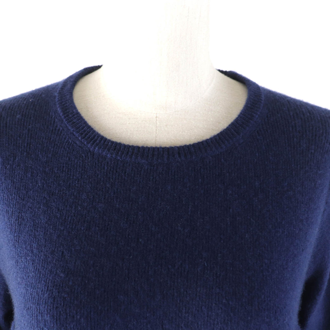 Great DRAWER knit 14G Rib Gathered Crew Neck Long Sleeve Knit Navy cashmere Women 1 6513-106-0903