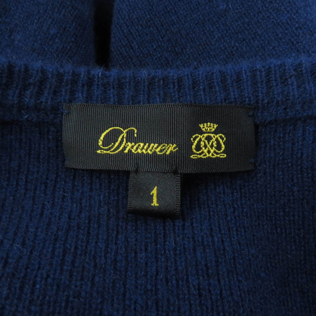 Great DRAWER knit 14G Rib Gathered Crew Neck Long Sleeve Knit Navy cashmere Women 1 6513-106-0903