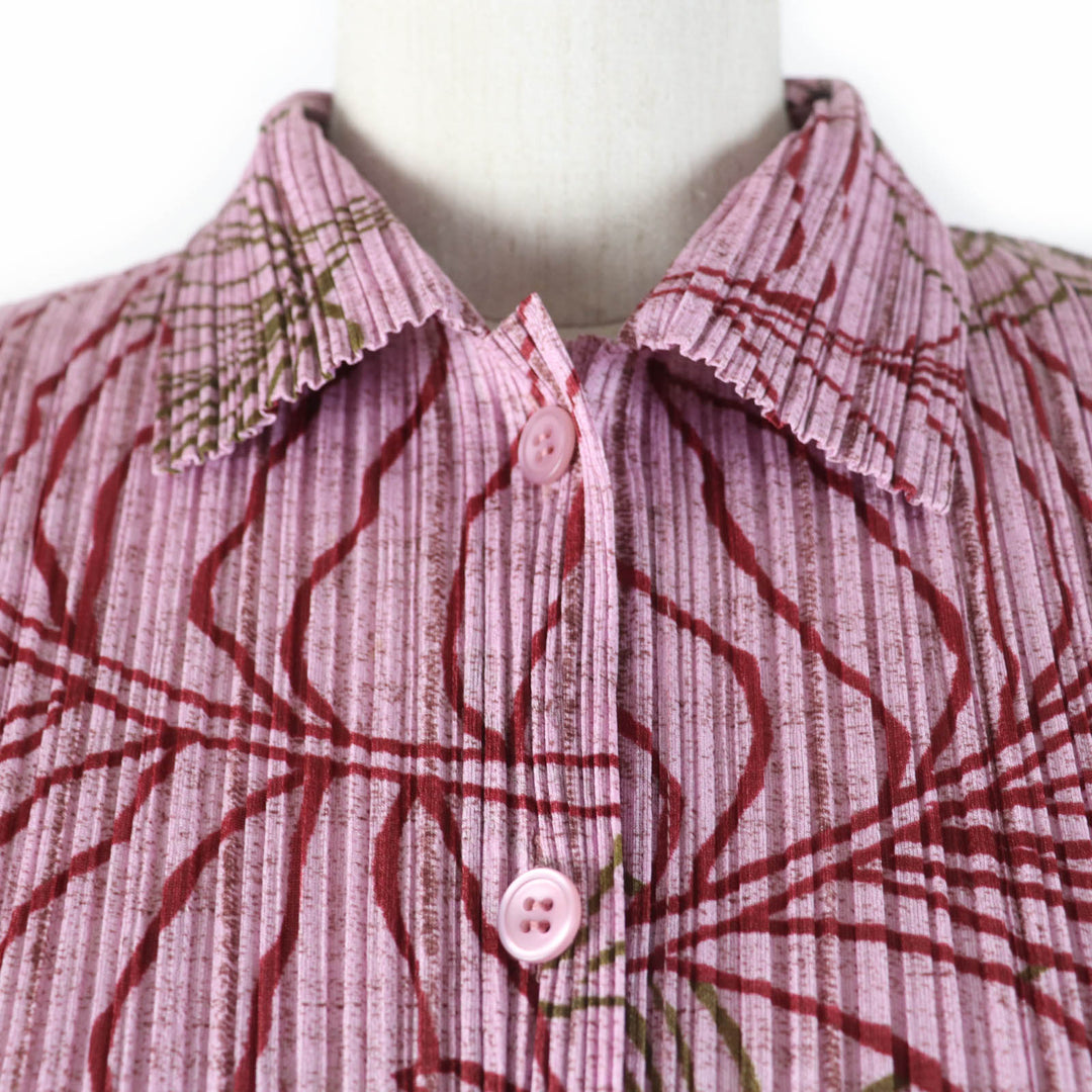 Excellent PLEATS PLEASE Long sleeve shirt All-over pattern design Pink Women 3