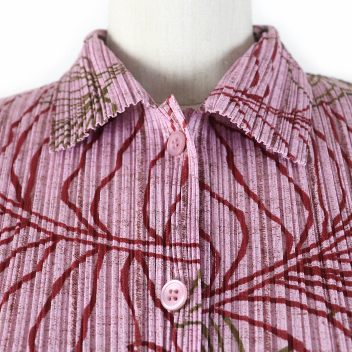 Excellent PLEATS PLEASE Long sleeve shirt All-over pattern design Pink Women 3