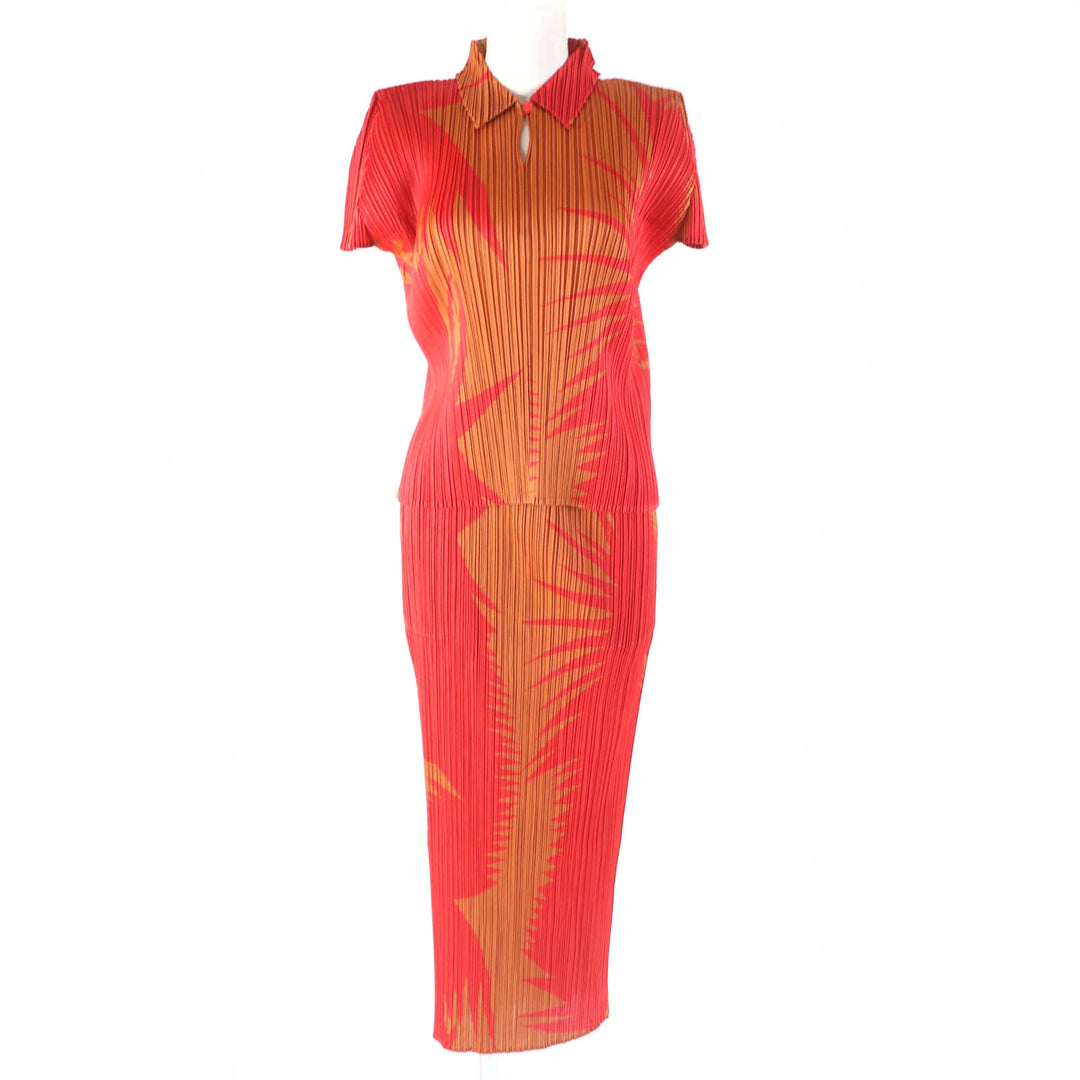 Pristine PLEATS PLEASE two-piece set short sleeve tops and skirts Red 3