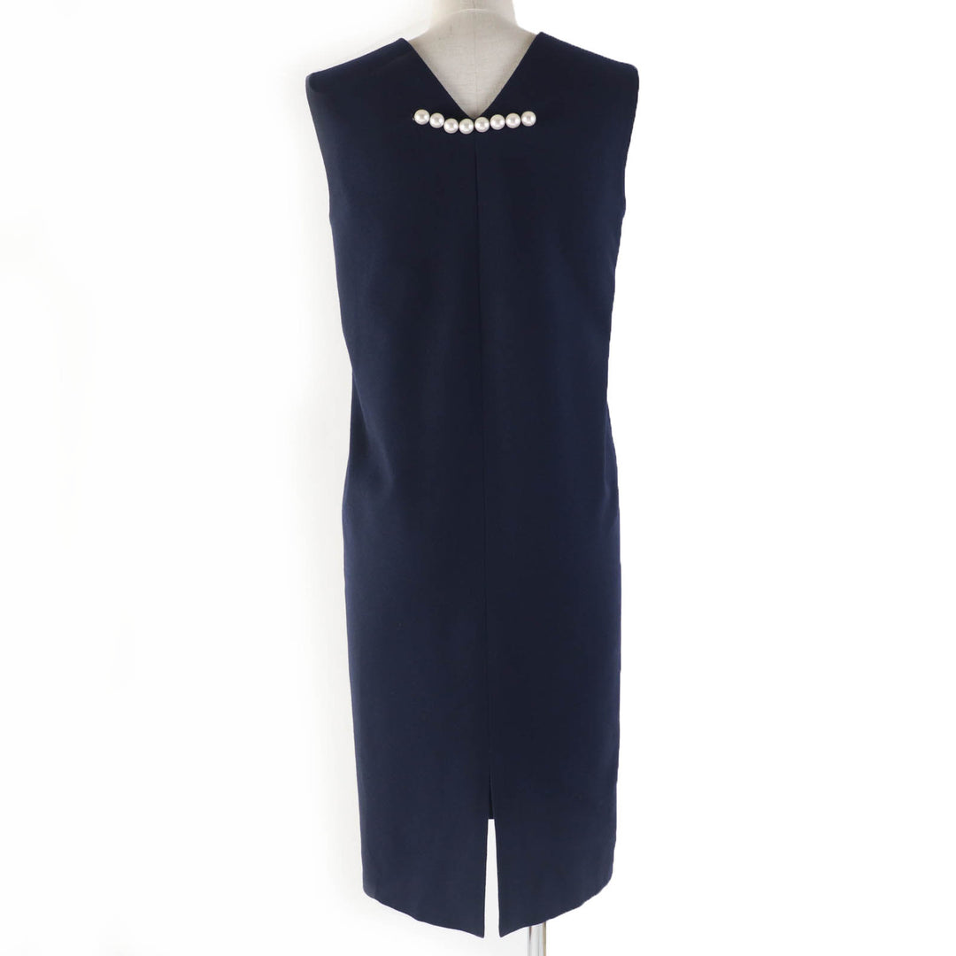 Excellent YOKO CHAN one piece Sleeveless with fake pearls wool 36 YCD-418-418