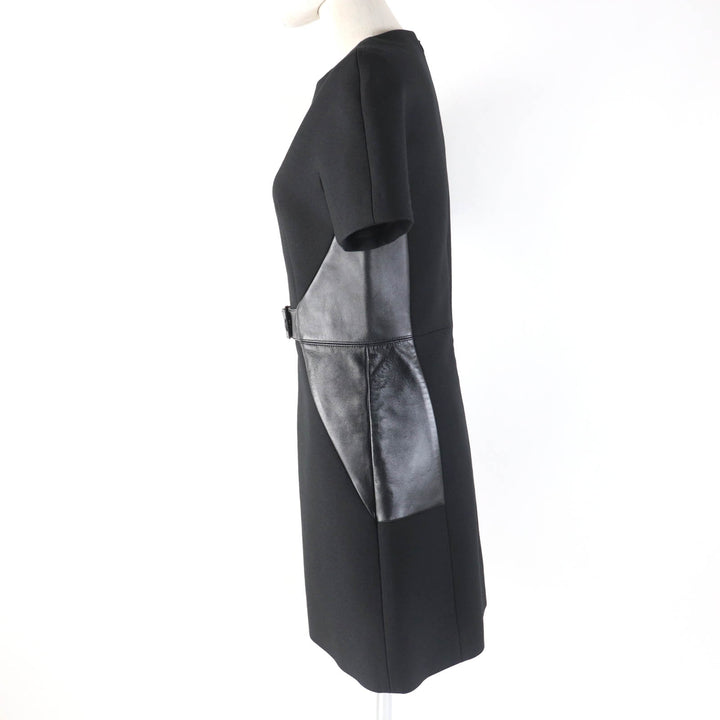 Excellent LOUIS VUITTON one piece Leather short sleeve dress black wool Women 34