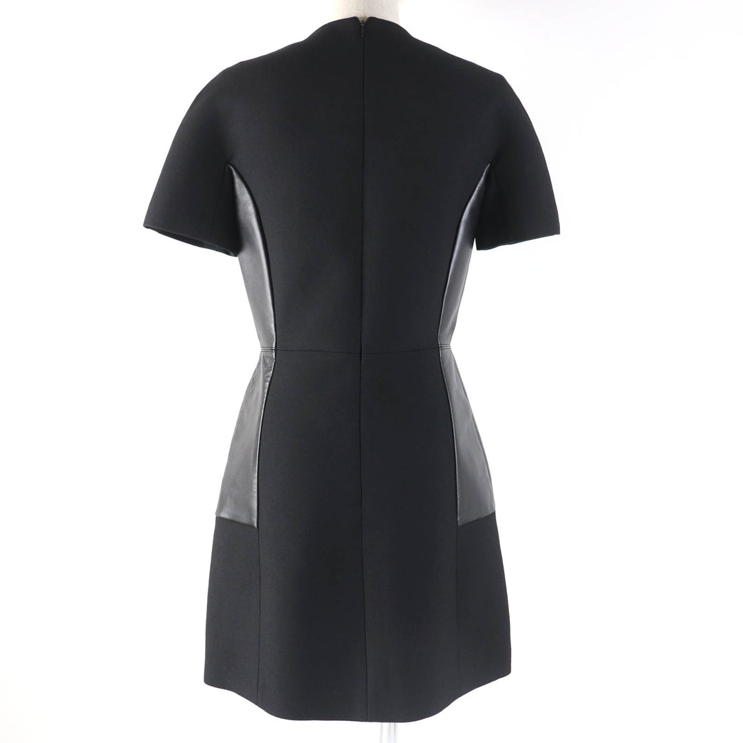 Excellent LOUIS VUITTON one piece Leather short sleeve dress black wool Women 34