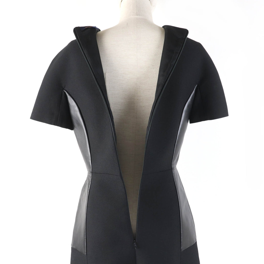 Excellent LOUIS VUITTON one piece Leather short sleeve dress black wool Women 34