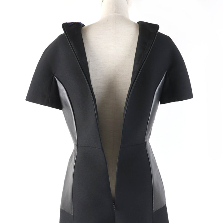 Excellent LOUIS VUITTON one piece Leather short sleeve dress black wool Women 34