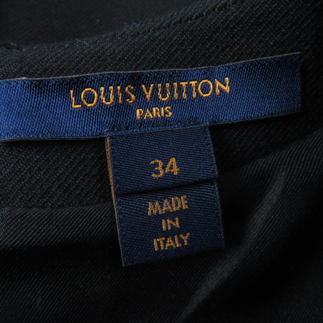 Excellent LOUIS VUITTON one piece Leather short sleeve dress black wool Women 34