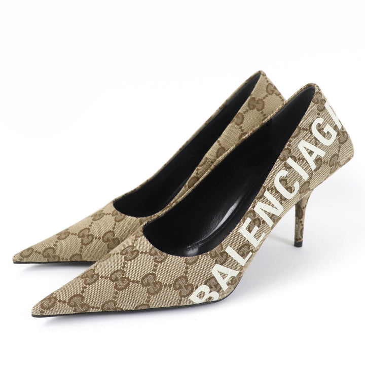 Pristine GUCCI×BALENCIAGA pumps Pointed toe Brown GG canvas Women 36 676603