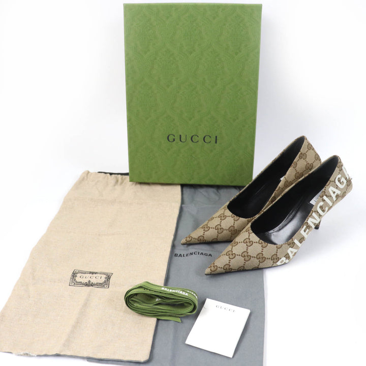Pristine GUCCI×BALENCIAGA pumps Pointed toe Brown GG canvas Women 36 676603